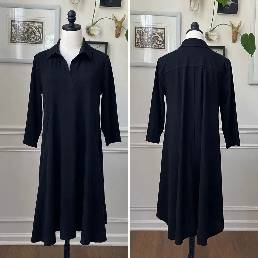Women With Control QVC Black 3/4 Sleeve Polo Dress Black S